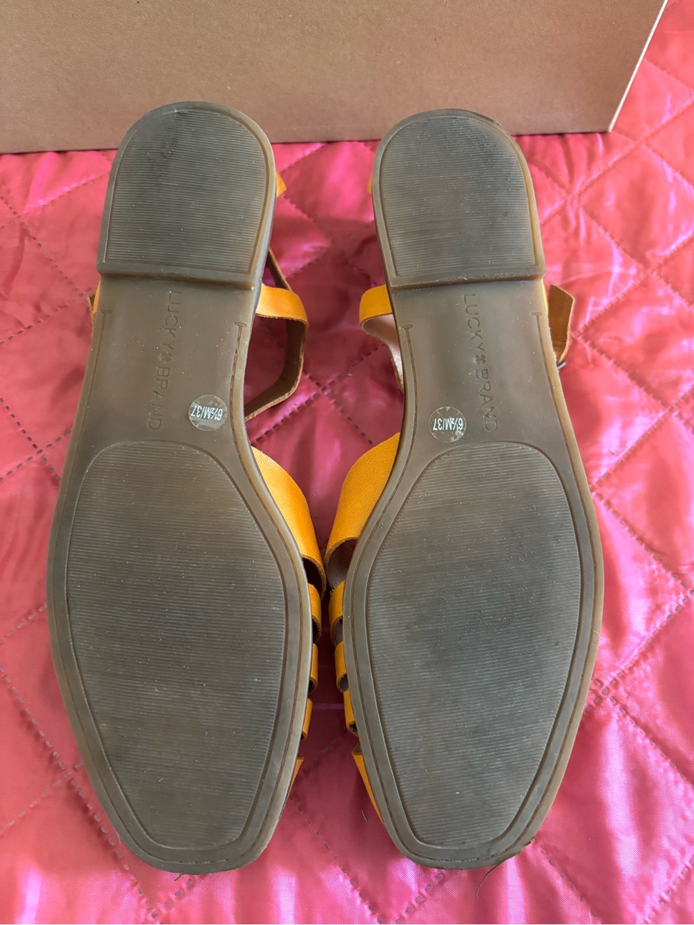 Lucky Brand Orange Leather Strappy T‑Bar Sandal - Picture 7 of 8